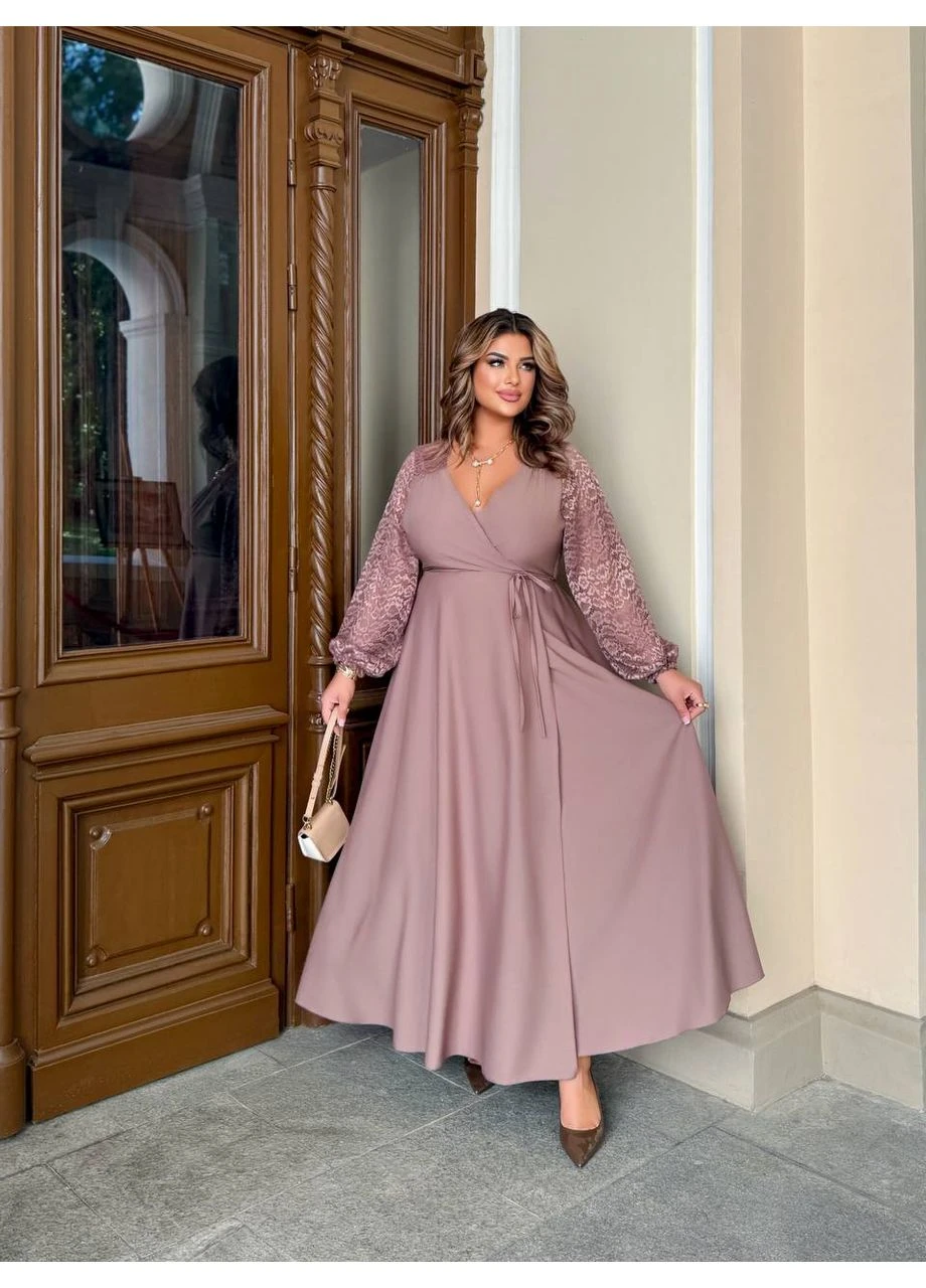 Light blue satin V-neck gown with slit